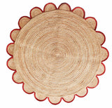 Scalloped Edge Round Rug 5'x5' for Living Room Hemp Jute Round Carpet 7'x7'