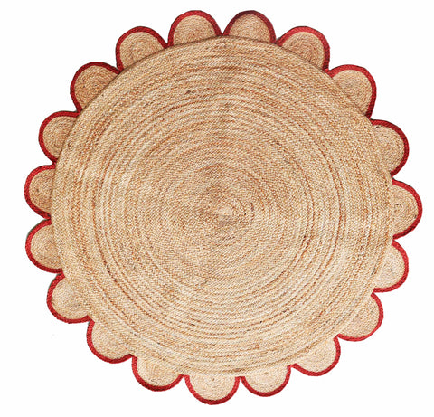 Scalloped Edge Round Rug 5'x5' for Living Room Hemp Jute Round Carpet 7'x7'