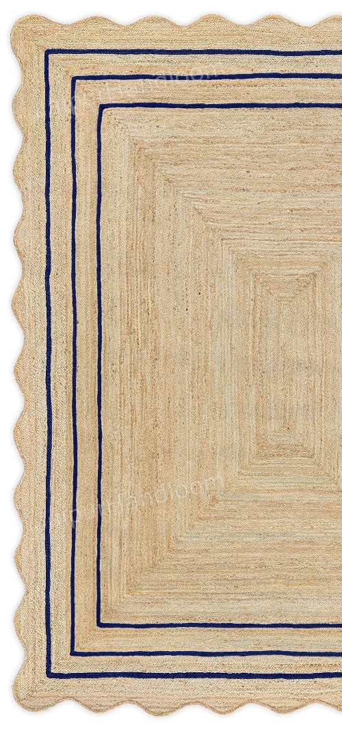 Scalloped Jute Rug 5X7 Wavy Edge Scalloped Rug 4X6 Jute Bathroom Runner