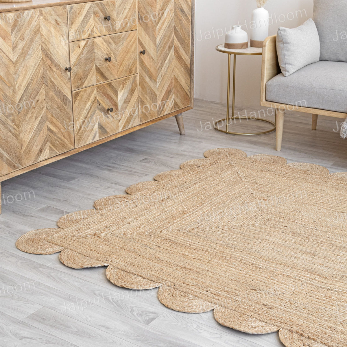 Scalloped Jute Rug Natural Fiber Carpet Custom Size Rugs Hemp Rug Runner