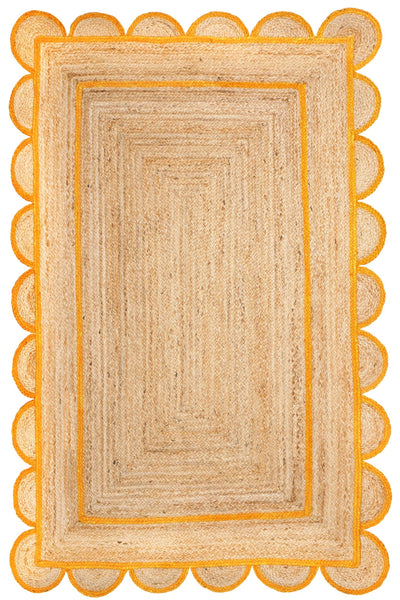 Scalloped Jute Rug for Patio Porch 3'x5' Braided Jute Runner for Hallway/Entryway