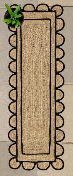 Scalloped Jute Runner for Kitchen 2.6'x8' Scalloped Jute Rugs for Hallway 3'x20'