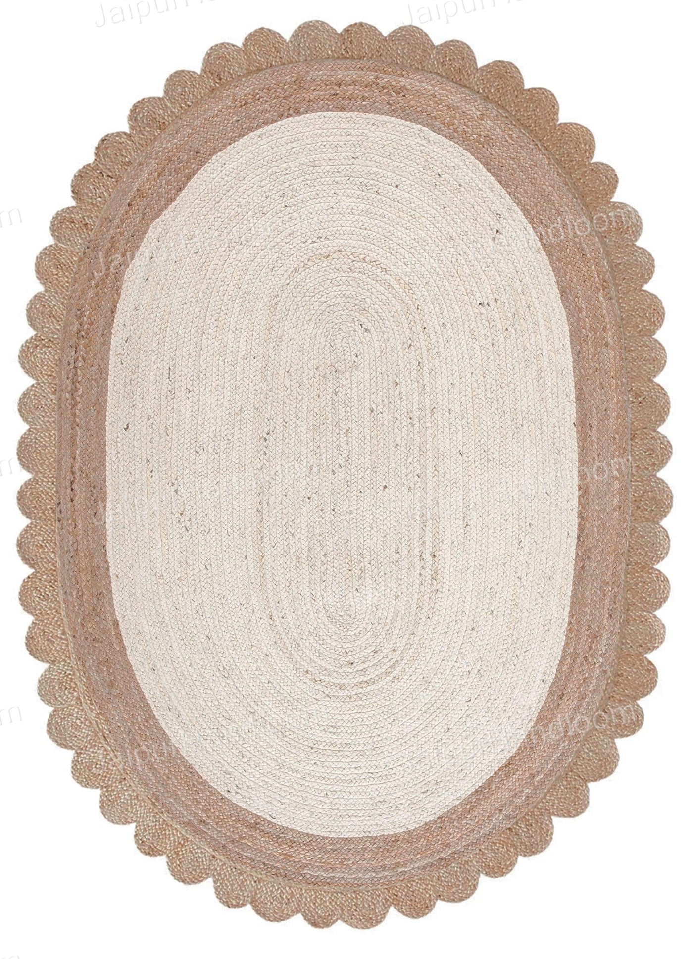 Scalloped Oval Jute Rug for Living Room Braided Oval Area Rug Carpet