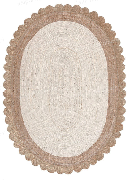 Scalloped Oval Jute Rug for Living Room Braided Oval Area Rug Carpet