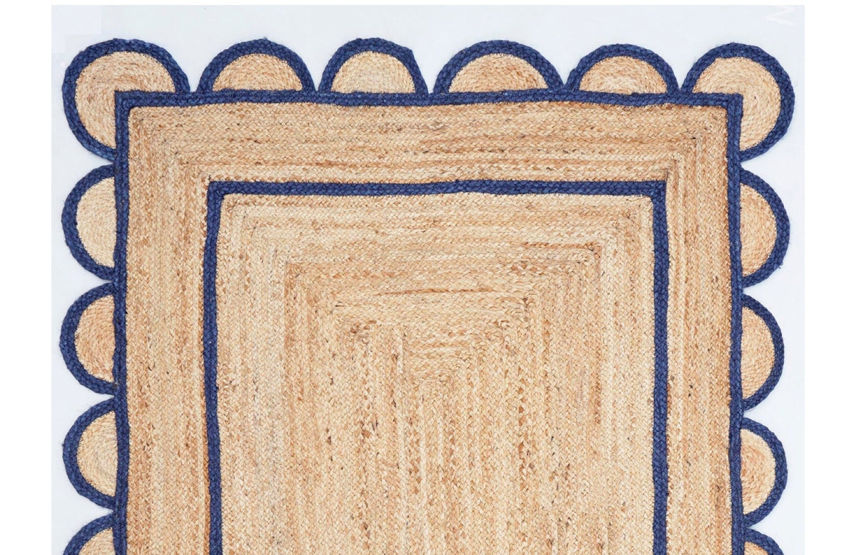 Scalloped Pattern Jute Rug 12'x16' Hemp Jute Rug for Hallway Scalloped Doormat