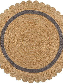 Scandinavian Round Rug for Living Room Round Scalloped Jute Rug for Dining Room