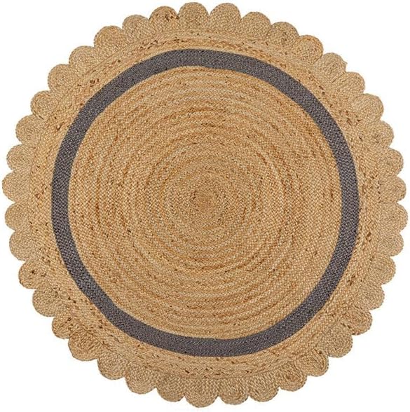 Scandinavian Round Rug for Living Room Round Scalloped Jute Rug for Dining Room