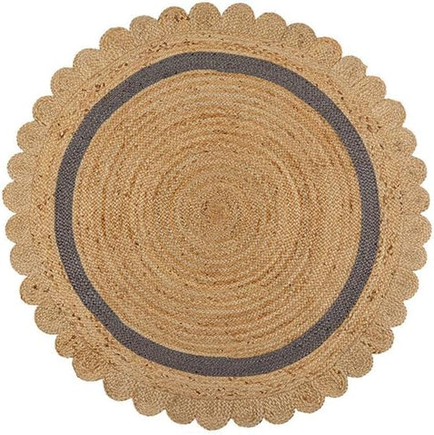 Scandinavian Round Rug for Living Room Round Scalloped Jute Rug for Dining Room