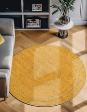 Solid Yellow Jute Round Area Rug for living room, farmhouse round jute rug