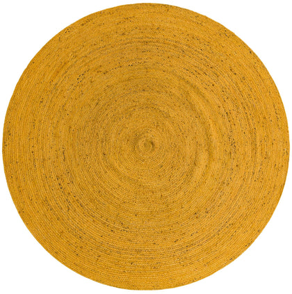 Solid Yellow Jute Round Area Rug for living room, farmhouse round jute rug