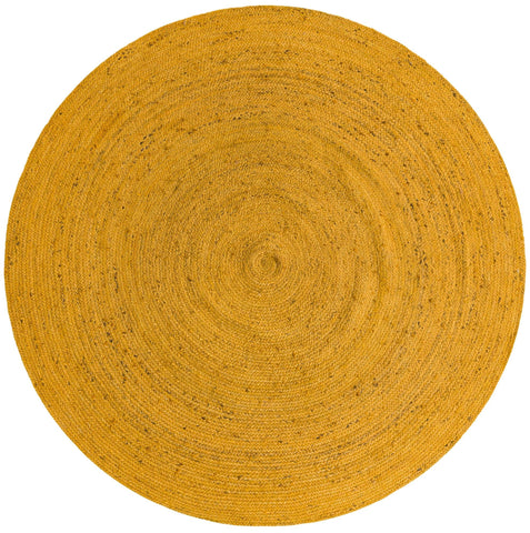 Solid Yellow Jute Round Area Rug for living room, farmhouse round jute rug