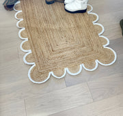 Square Area Rug 8'x8' for Dining Room Hemp Jute Scalloped Rug 5'x8' for Living Hall
