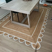Square Scalloped Rug for Dining Room 10'x10' Hemp Jute Scalloped Runner 2.6'x20'