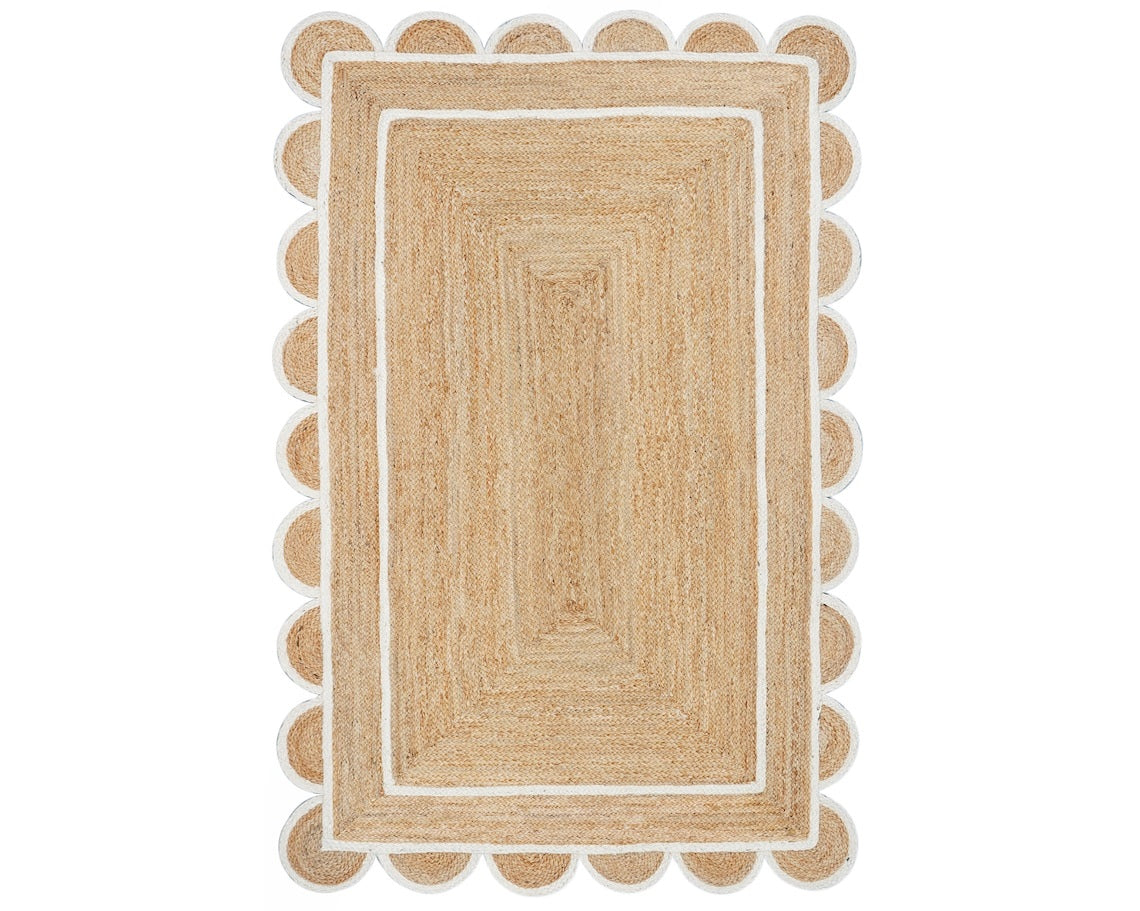 Square Scalloped Rug for Dining Room 10'x10' Hemp Jute Scalloped Runner 2.6'x20'
