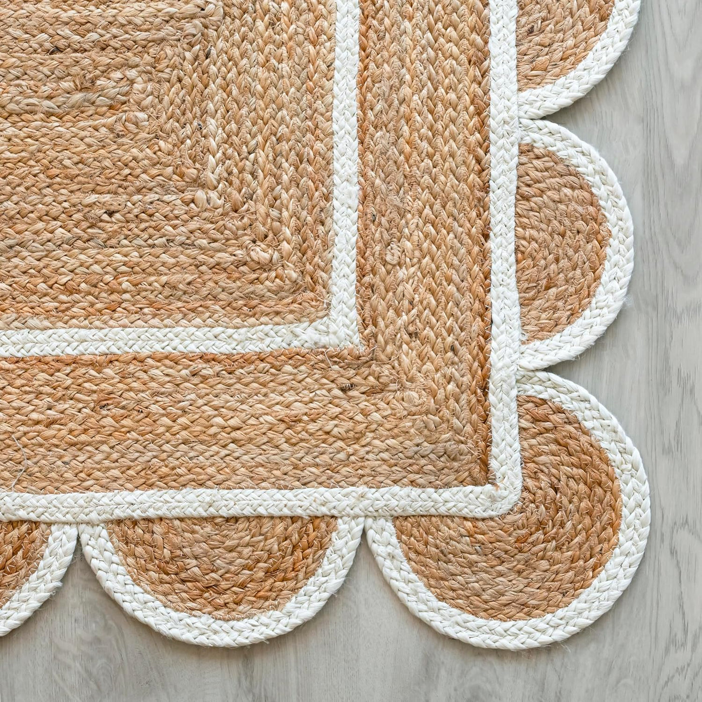 Square Scalloped Rug for Dining Room 10'x10' Hemp Jute Scalloped Runner 2.6'x20'
