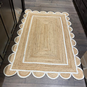 Square Scalloped Rug for Dining Room 10'x10' Hemp Jute Scalloped Runner 2.6'x20'
