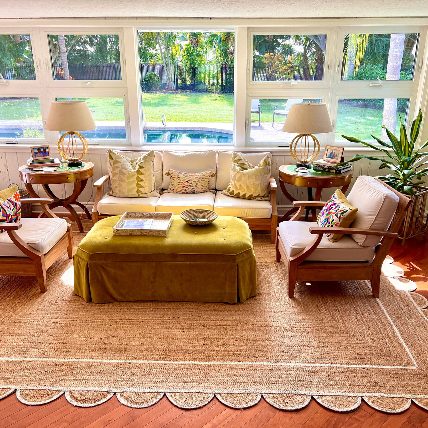 Square Scalloped Rug for Dining Room 10'x10' Hemp Jute Scalloped Runner 2.6'x20'