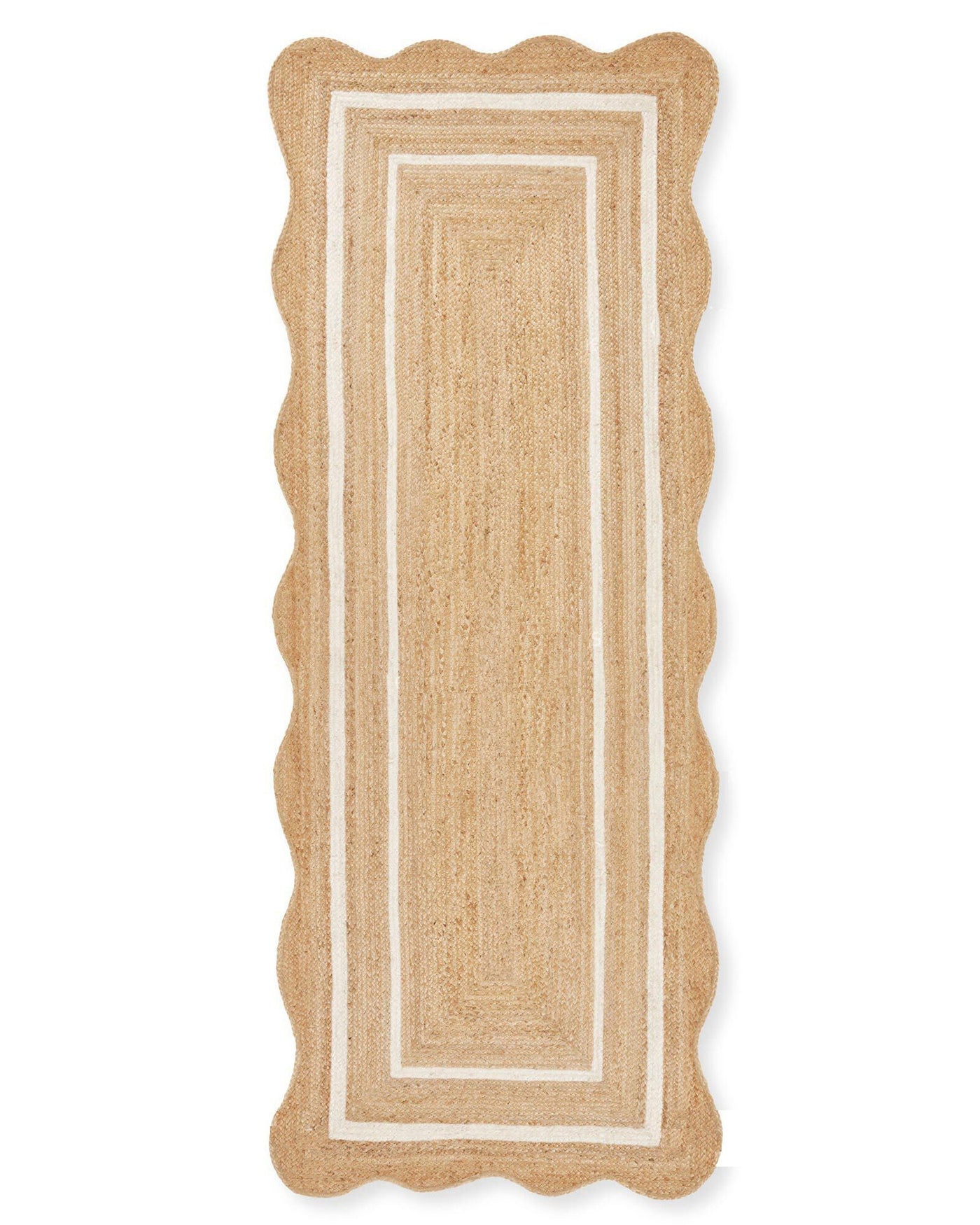 Wavy Edge Jute Runner for Hallway/Entryway 3'x20' Low Pile Jute Scallop Rug 5'x8'