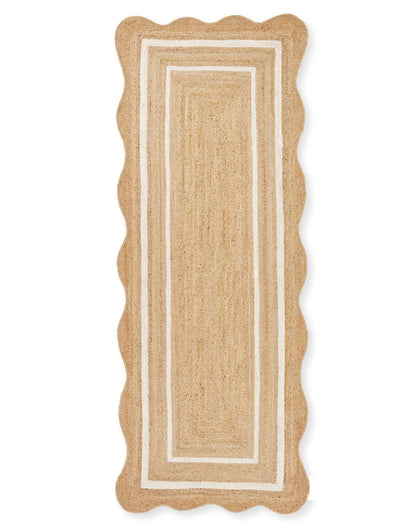 Wavy Edge Jute Runner for Hallway/Entryway 3'x20' Low Pile Jute Scallop Rug 5'x8'