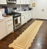 Wavy Edge Jute Runner for Hallway/Entryway 3'x20' Low Pile Jute Scallop Rug 5'x8'