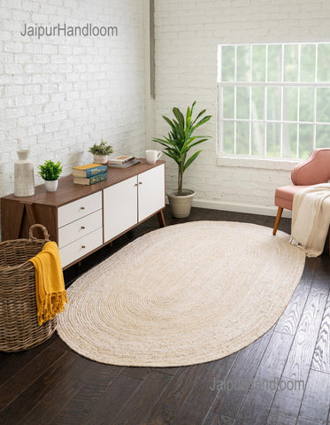 White Oval Rug Carpet 4'x6' Jute Oval Rug for Bedroom Oval Door Mats 2'x3'