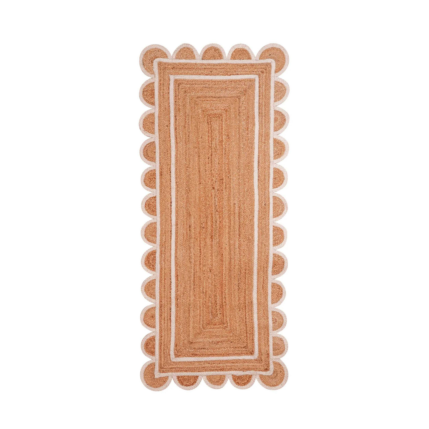 White Scalloped Jute Runner for Hallway 2.6'x14' Handwoven Rug for Entryway 3'x14'