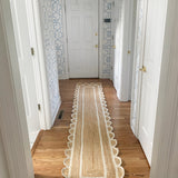 White Scalloped Jute Runner for Hallway 2.6'x14' Handwoven Rug for Entryway 3'x14'