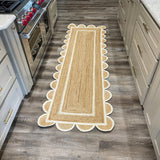 White Scalloped Jute Runner for Hallway 2.6'x14' Handwoven Rug for Entryway 3'x14'