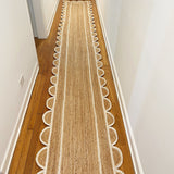 White Scalloped Jute Runner for Hallway 2.6'x14' Handwoven Rug for Entryway 3'x14'