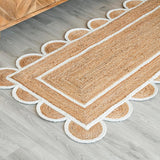 White Scalloped Jute Runner for Hallway 2.6'x14' Handwoven Rug for Entryway 3'x14'