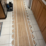 White Scalloped Jute Runner for Hallway 2.6'x14' Handwoven Rug for Entryway 3'x14'