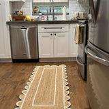 White Scalloped Jute Runner for Hallway 2.6'x14' Handwoven Rug for Entryway 3'x14'