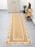 White Scalloped Jute Runner for Hallway 2.6'x14' Handwoven Rug for Entryway 3'x14'