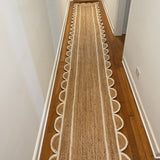 White Scalloped Jute Runner for Hallway 2.6'x14' Handwoven Rug for Entryway 3'x14'