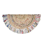 White Cotton Woven Half Circle Doormat, Half Round Cotton Doormat for Front Door/Entryway/Bathroom