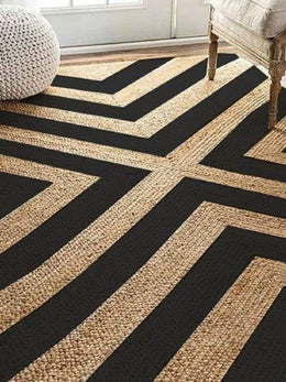 Black Area Rug, Large Jute Rug for Living Room, Zebra Pattern Rug for Bedroom, Jute Doormat