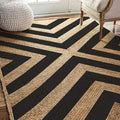 Black Area Rug, Large Jute Rug for Living Room, Zebra Pattern Rug for Bedroom, Jute Doormat