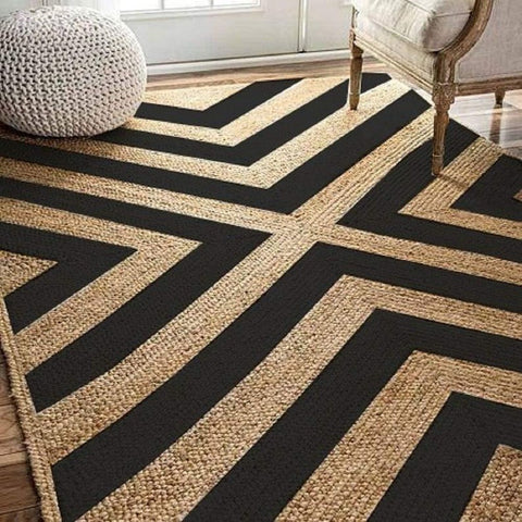 Black Area Rug, Large Jute Rug for Living Room, Zebra Pattern Rug for Bedroom, Jute Doormat