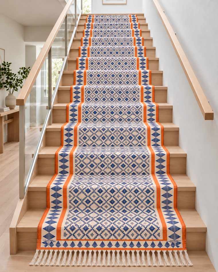 Custom Cotton Stair Runner Rug, Anti Slip Cotton Stair Treads Runner, Washable Hallway Runner
