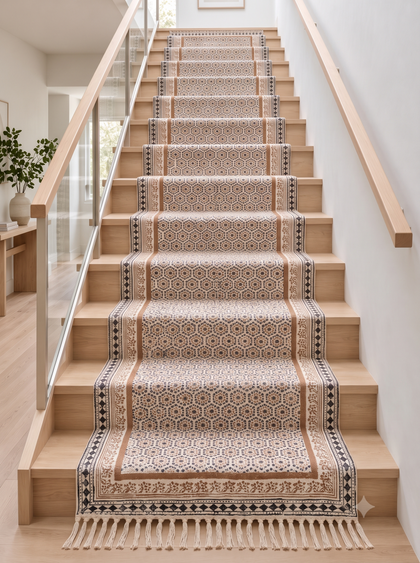 Handwoven Cotton Stair Runner, Heavy Duty Custom Size Stair Carpet Treads, Anti Slip Cotton Runner for Stairs/Hallway/Kitchen
