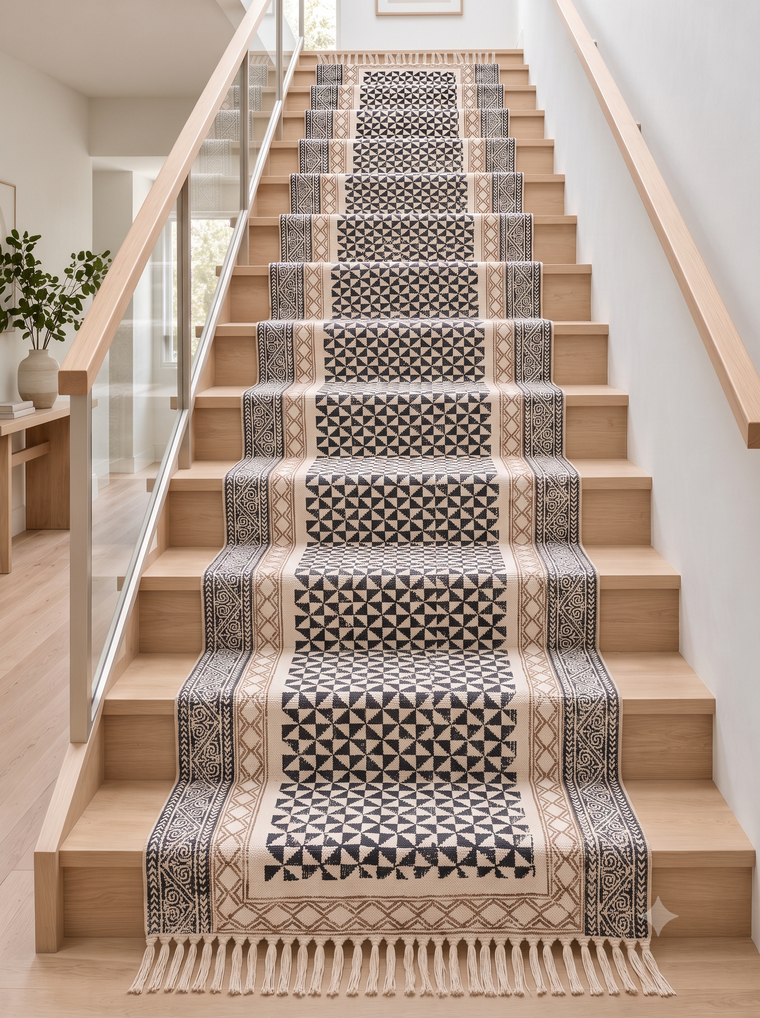 Washable Cotton Runner for Stairs/Hallway/Entryway, Anti Slip Cotton Stair Runner Rug, Non Slip Bath Mat Rug