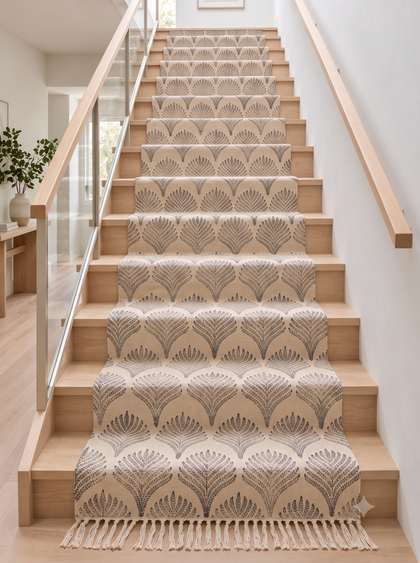 Floral Pattern Stair Runner Rug, Custom Size Cotton Stair Carpet Runner, Anti Slip Stair Treads Runner