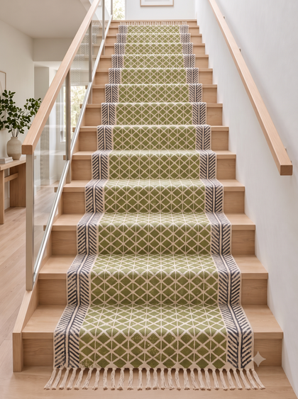Anti Slip Cotton Stair Treads and Stair Runner with Landing, Custom Size Stair Carpet Runner, Washable Kitchen Runner