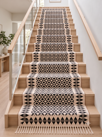 Bohemian Cotton Stair Treads Landing, Custom Cotton Stair Runner Rug, Anti Slip Kitchen Runner/Hallway Rug