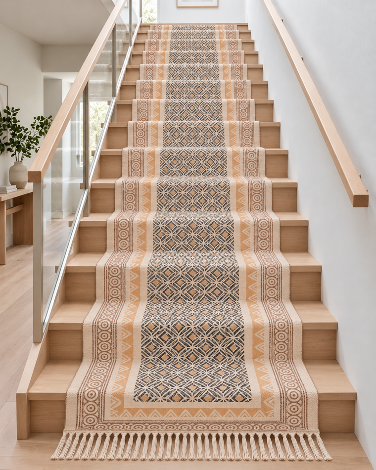 Custom Cotton Staircase Runner Carpet, Anti Slip Stair Treads, Stair Runner, Washable Runner for Hallway/Entryway/Kitchen