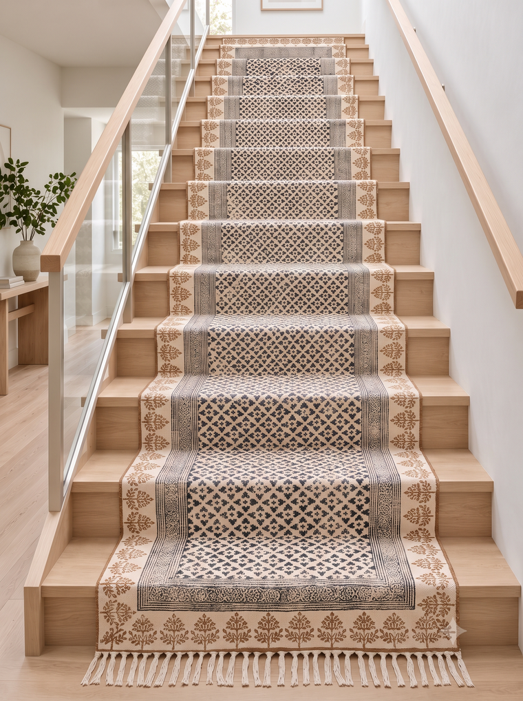 Persian Cotton Stair Runner Rug, Custom Size Stair Tread Runner, Anti Slip Washable Stair Carpet Runner