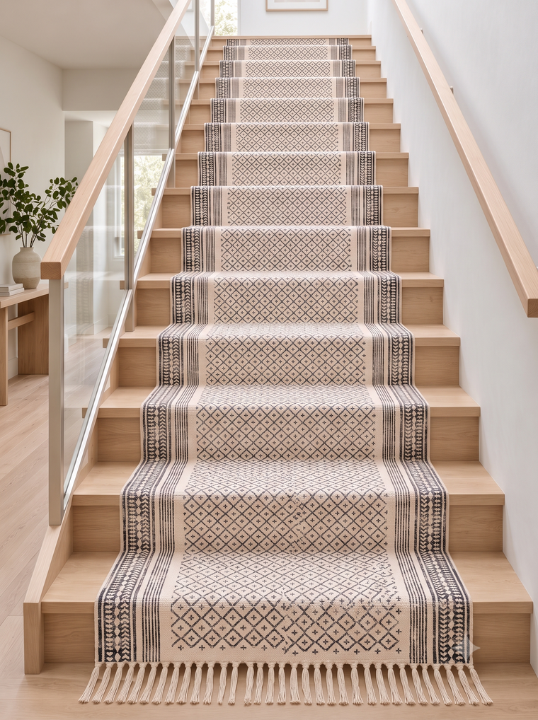 Cotton Kilim Stair Runner Rug, Washable Anti Slip Stair Treads Runner, Custom Size Stair Carpet Runner