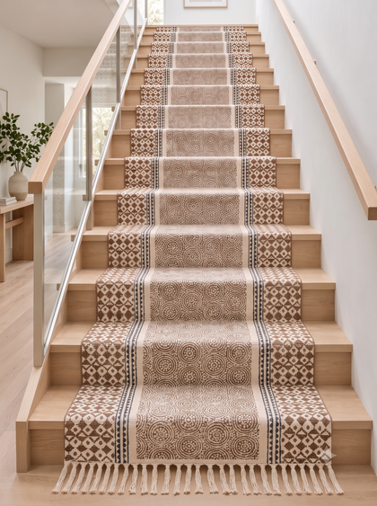 Handwoven Custom Size Stair Runner Tread, Washable Cotton Stair Rug Runner, Anti Slip Stair Runner