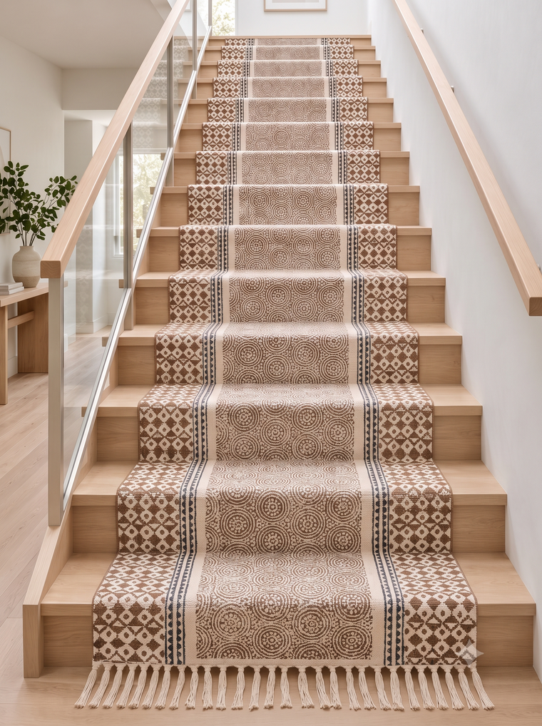 Handwoven Custom Size Stair Runner Tread, Washable Cotton Stair Rug Runner, Anti Slip Stair Runner