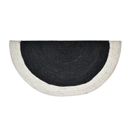 Black White Jute Doormat Rug, Half Circle Jute Rug for Front Door Entrace, Half Moon Welcome Doormat